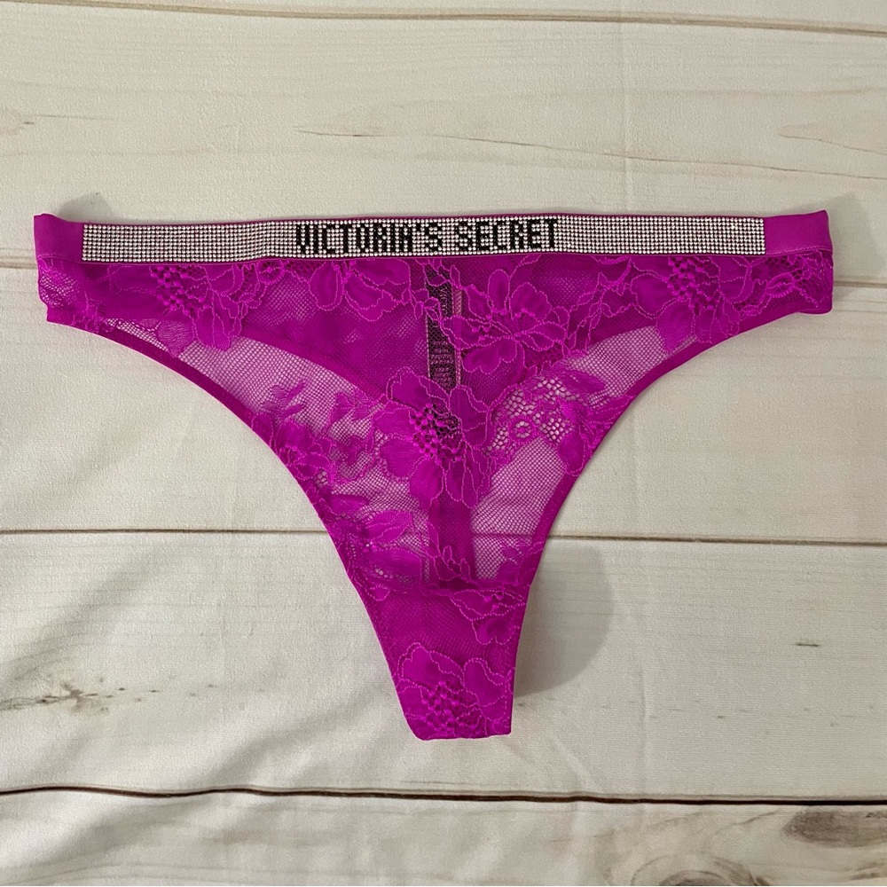 Victoria’s Secret Very Sexy Shine Strap Lace High-Leg Thong Panty (Pink, Large)